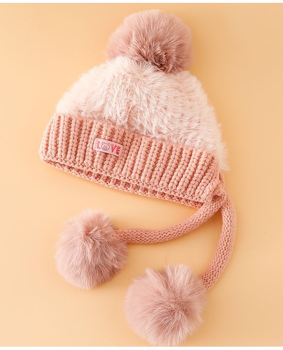 Pine Kids Woollen Cap with Pom Pom & Knot Pink - Diameter 25 cm