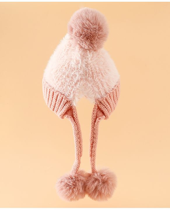 Pine Kids Woollen Cap with Pom Pom & Knot Pink - Diameter 25 cm