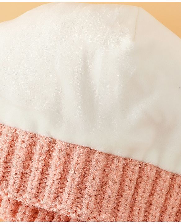 Pine Kids Woollen Cap with Pom Pom & Knot Pink - Diameter 25 cm
