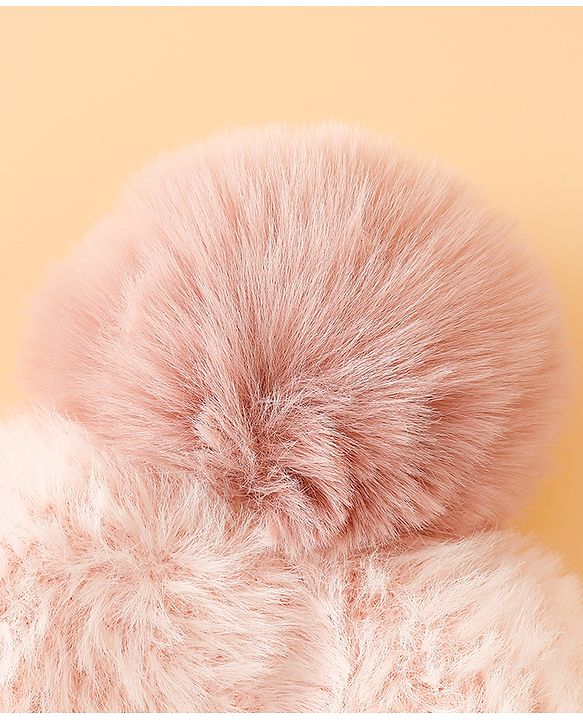 Pine Kids Woollen Cap with Pom Pom & Knot Pink - Diameter 25 cm