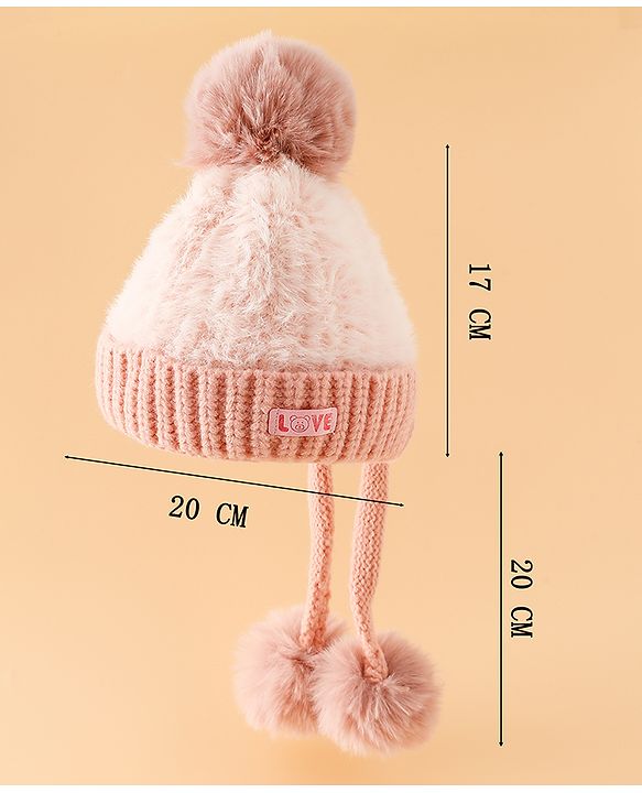 Pine Kids Woollen Cap with Pom Pom & Knot Pink - Diameter 25 cm