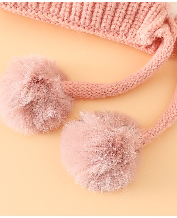 Pine Kids Woollen Cap with Pom Pom & Knot Pink - Diameter 25 cm