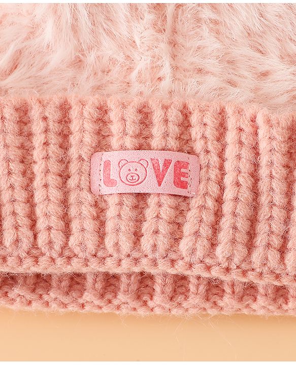 Pine Kids Woollen Cap with Pom Pom & Knot Pink - Diameter 25 cm