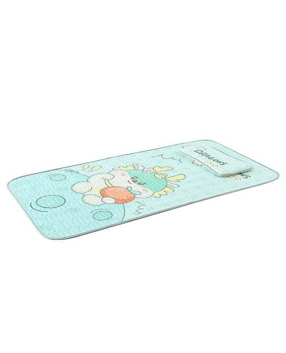 Babyhug Cooling Latex Baby Diaper Changing Mat with Pillow - Green| 60 cm x 120 cm| Soft & Comfortable| Breathable & Skin-Friendly| Cooling Surface| Anti-Slip Base| Washable