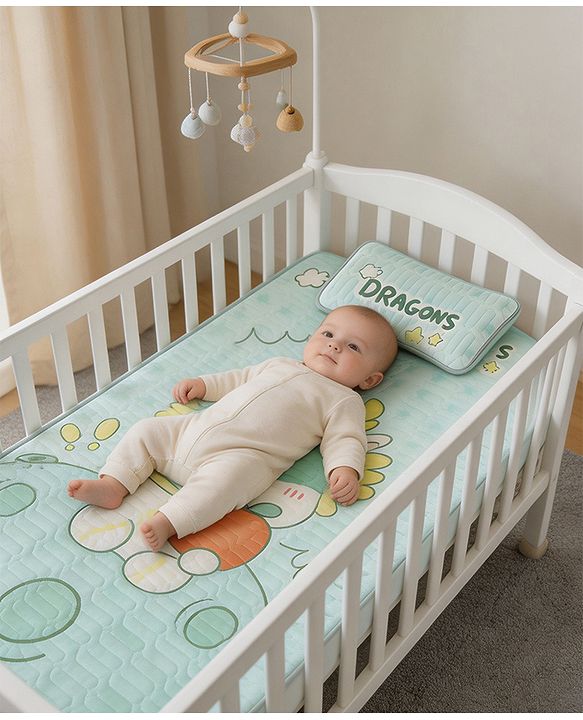 Babyhug Cooling Latex Baby Diaper Changing Mat with Pillow - Green| 60 cm x 120 cm| Soft & Comfortable| Breathable & Skin-Friendly| Cooling Surface| Anti-Slip Base| Washable