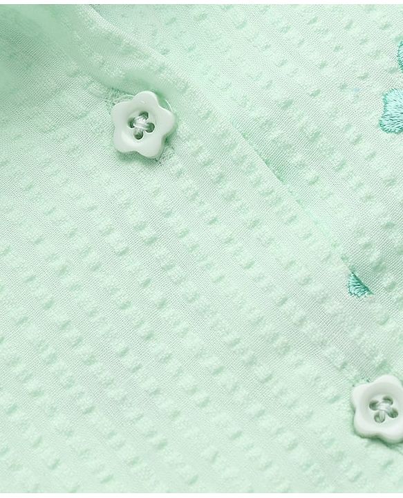 Babyhug 100% Cotton Woven Shirt Style Top with Half Sleeves and Bow Embroidery - Green