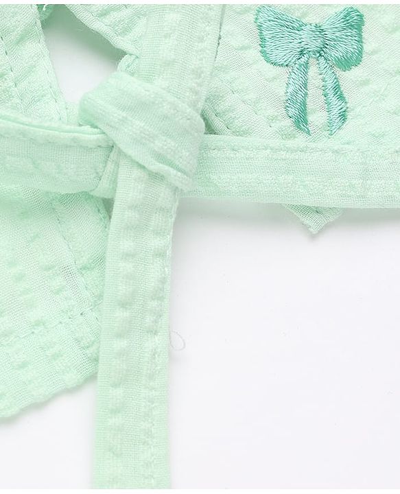 Babyhug 100% Cotton Woven Shirt Style Top with Half Sleeves and Bow Embroidery - Green