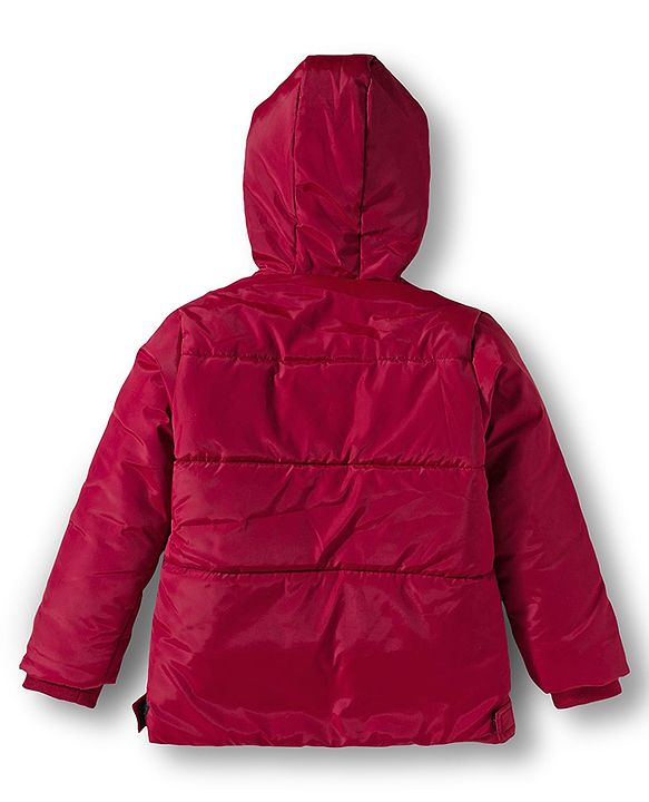 Babyhug Woven Full Sleeves Hooded Padded Jacket with Star Applique - Maroon