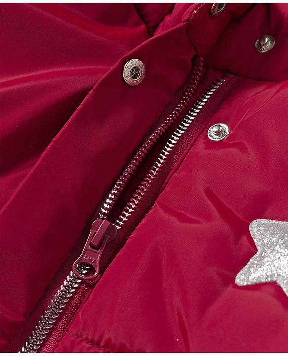 Babyhug Woven Full Sleeves Hooded Padded Jacket with Star Applique - Maroon