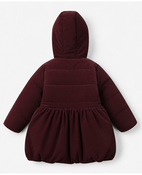 Babyhug Woven Padded Hooded Winter Jacket with Full Sleeves & Bow Applique - Maroon