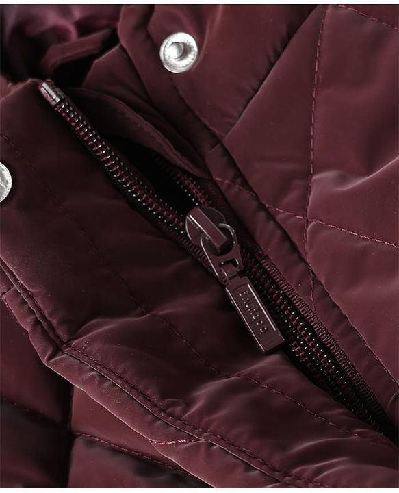 Babyhug Woven Padded Hooded Winter Jacket with Full Sleeves & Bow Applique - Maroon