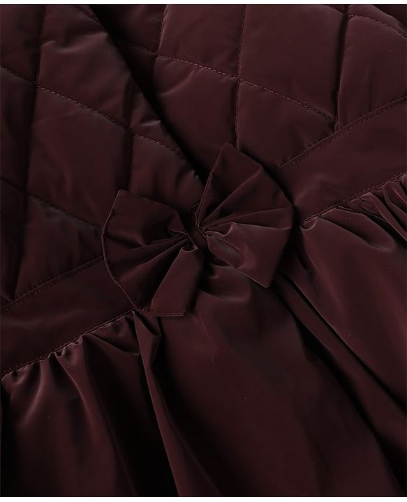 Babyhug Woven Padded Hooded Winter Jacket with Full Sleeves & Bow Applique - Maroon