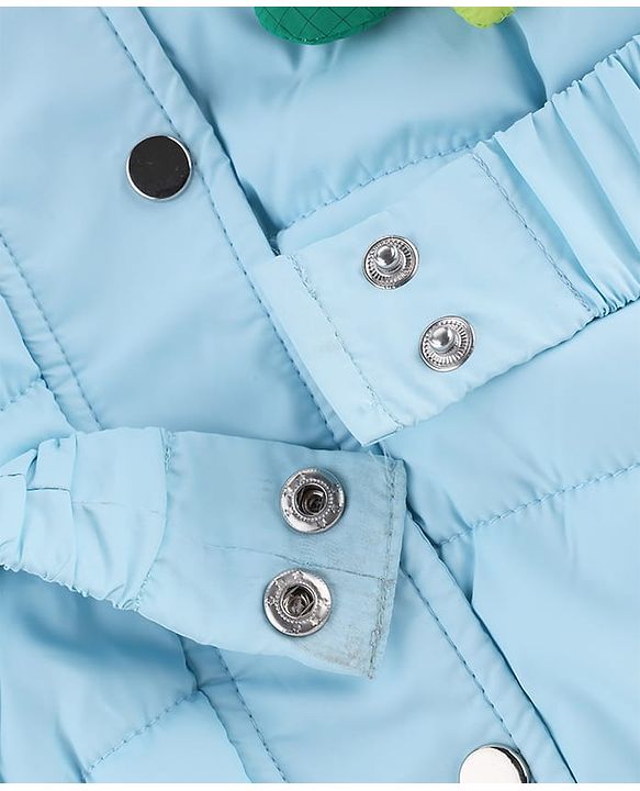 Babyhug Woven A-Line Winter Jacket with Full Sleeves and Floral Applique - Sky Blue