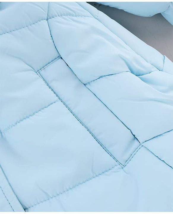 Babyhug Woven A-Line Winter Jacket with Full Sleeves and Floral Applique - Sky Blue