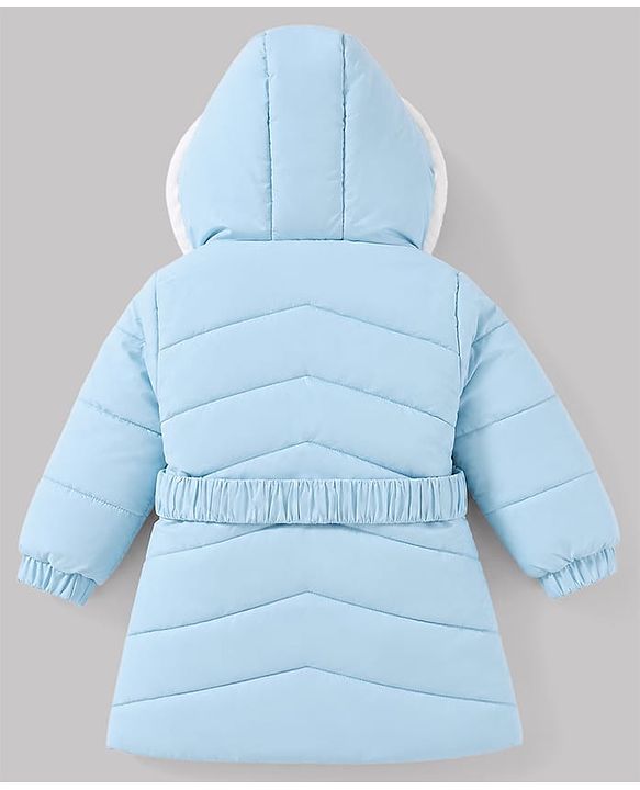 Babyhug Woven A-Line Winter Jacket with Full Sleeves and Floral Applique - Sky Blue