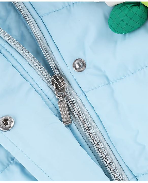 Babyhug Woven A-Line Winter Jacket with Full Sleeves and Floral Applique - Sky Blue