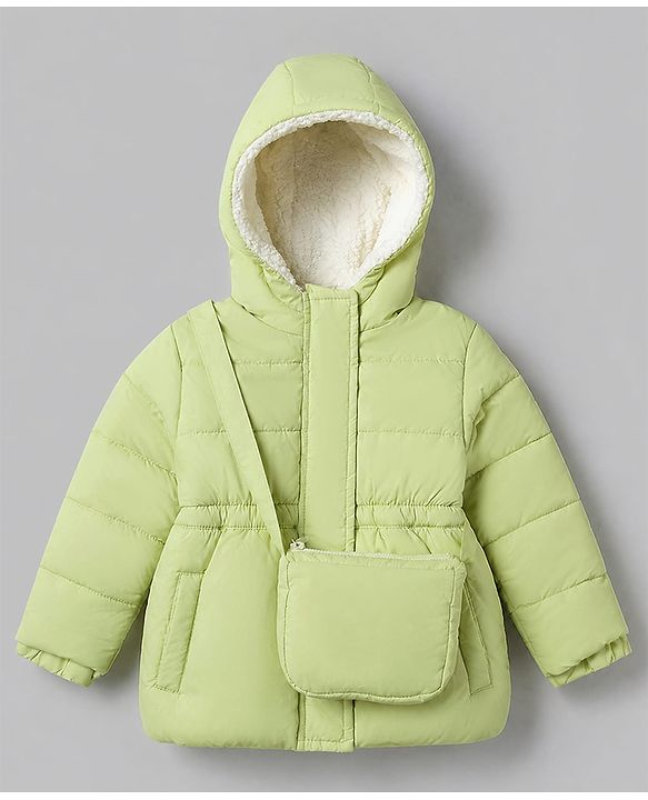 Babyhug Woven Full Sleeves Hooded Padded Jacket and Bag - Lemon