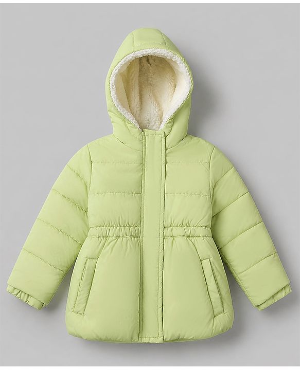 Babyhug Woven Full Sleeves Hooded Padded Jacket and Bag - Lemon