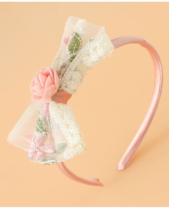 Babyhug Hair Bands With Bow Applique Free Size in Pink
