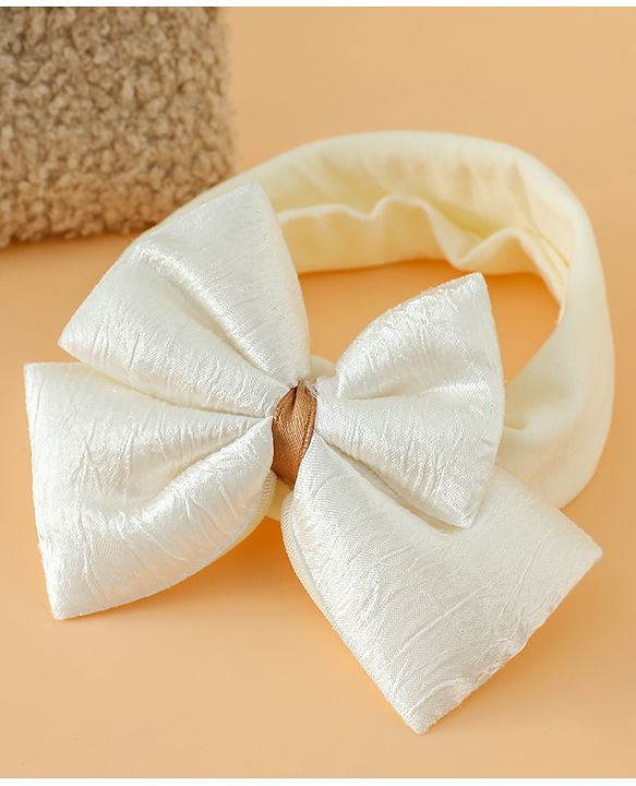 Babyhug Free Size Cute & Stylish Headbands with Bow Applique - Beige