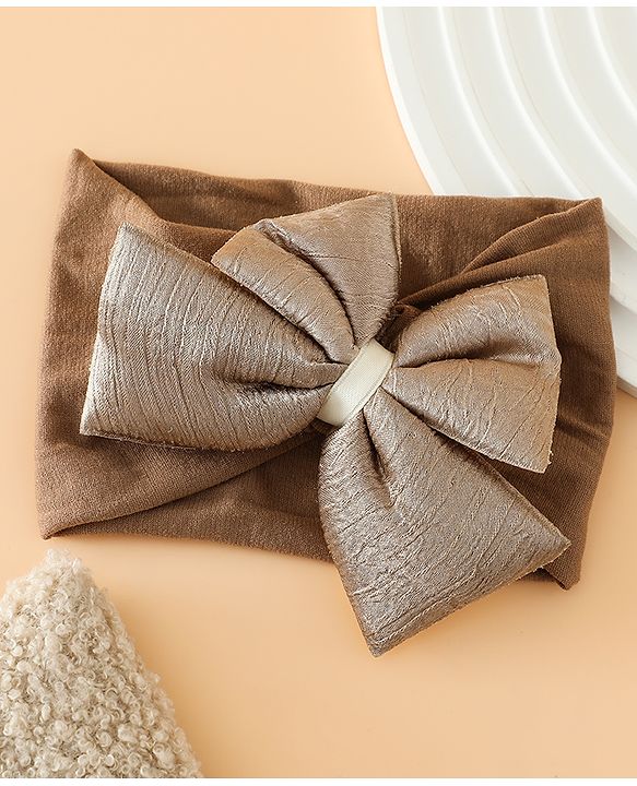 Babyhug Free Size Cute & Stylish Headbands with Bow Applique - Beige