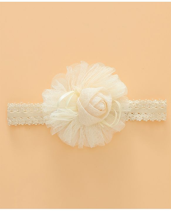 Babyhug Free Size Cute & Stylish Headbands with Lace Flower Applique - Beige