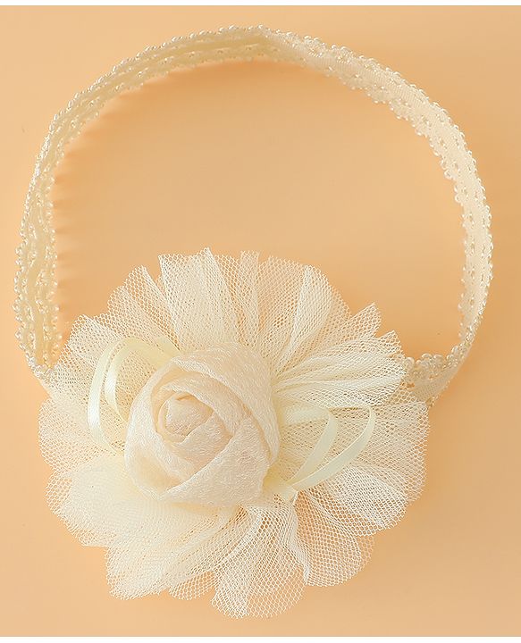 Babyhug Free Size Cute & Stylish Headbands with Lace Flower Applique - Beige