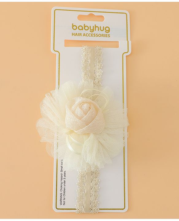 Babyhug Free Size Cute & Stylish Headbands with Lace Flower Applique - Beige