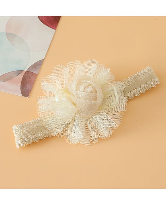 Babyhug Free Size Cute & Stylish Headbands with Lace Flower Applique - Beige