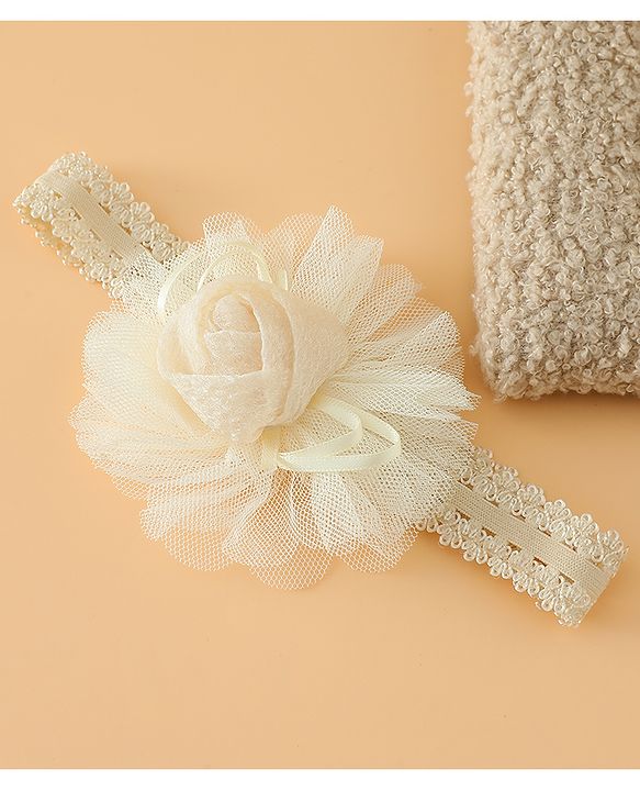 Babyhug Free Size Cute & Stylish Headbands with Lace Flower Applique - Beige