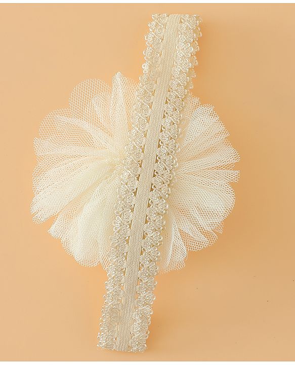 Babyhug Free Size Cute & Stylish Headbands with Lace Flower Applique - Beige
