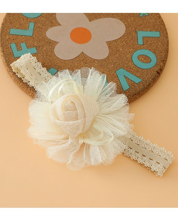 Babyhug Free Size Cute & Stylish Headbands with Lace Flower Applique - Beige