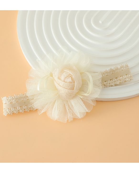 Babyhug Free Size Cute & Stylish Headbands with Lace Flower Applique - Beige