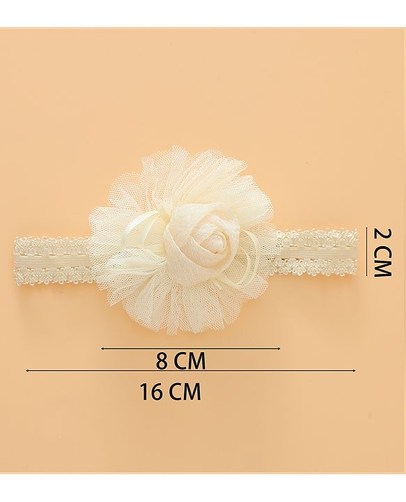 Babyhug Free Size Cute & Stylish Headbands with Lace Flower Applique - Beige