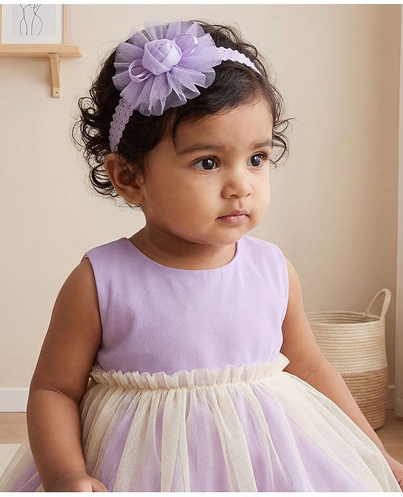 Babyhug Free Size Cute & Stylish Headbands with Lace Flower Applique - Beige