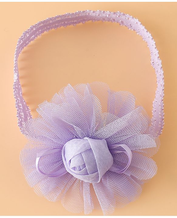 Babyhug Free Size Cute & Stylish Headbands with Lace Flower Applique - Beige