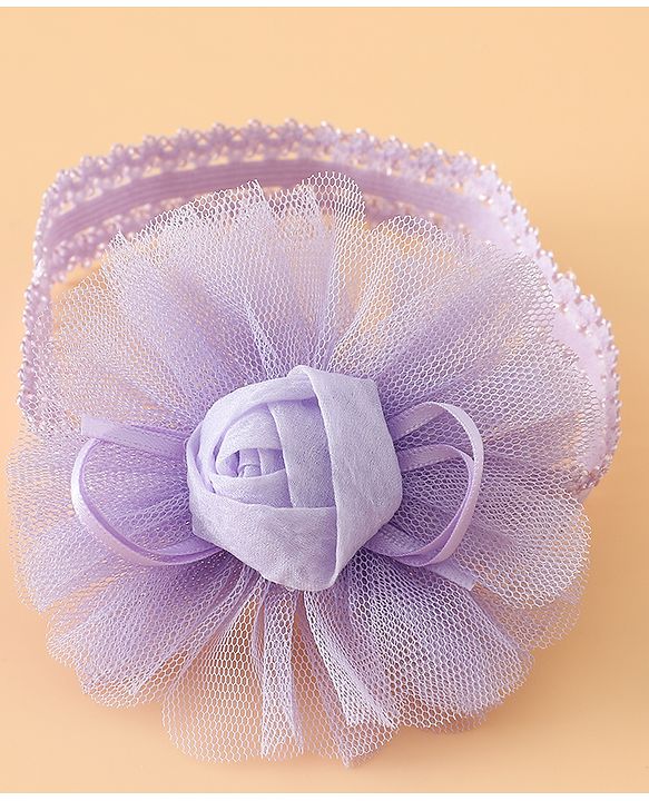 Babyhug Free Size Cute & Stylish Headbands with Lace Flower Applique - Beige