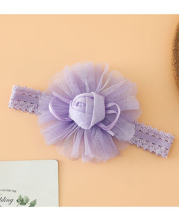 Babyhug Free Size Cute & Stylish Headbands with Lace Flower Applique - Beige