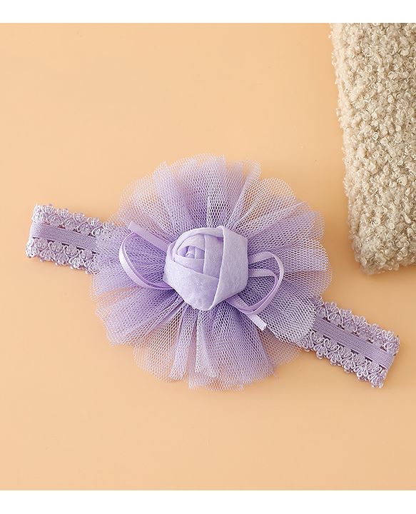 Babyhug Free Size Cute & Stylish Headbands with Lace Flower Applique - Beige