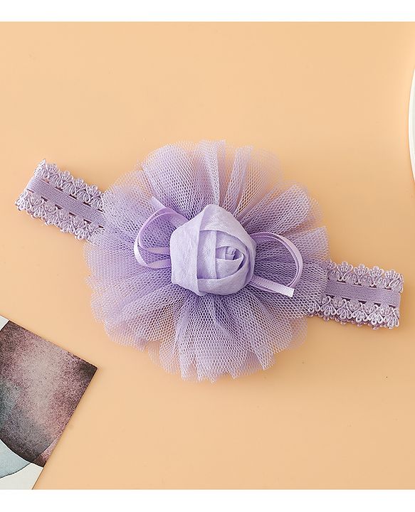 Babyhug Free Size Cute & Stylish Headbands with Lace Flower Applique - Beige