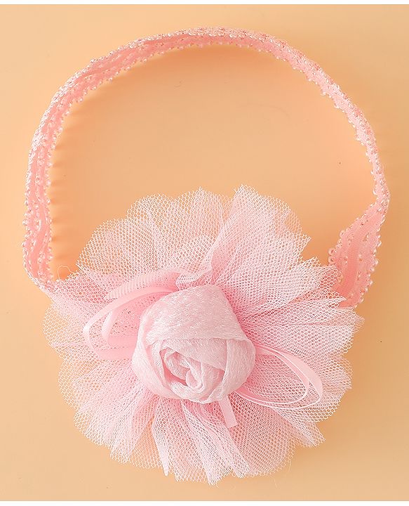Babyhug Free Size Cute & Stylish Headbands with Lace Flower Applique - Beige