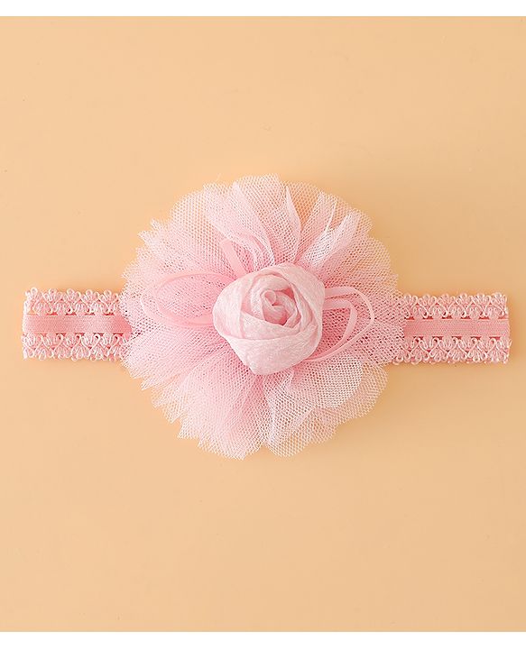 Babyhug Free Size Cute & Stylish Headbands with Lace Flower Applique - Beige