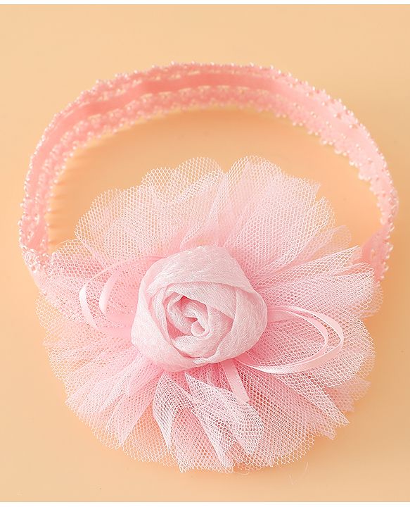 Babyhug Free Size Cute & Stylish Headbands with Lace Flower Applique - Beige