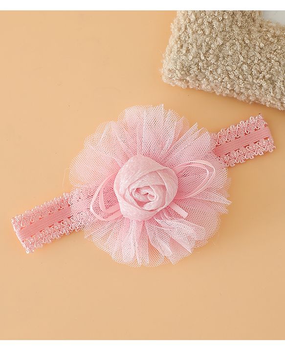 Babyhug Free Size Cute & Stylish Headbands with Lace Flower Applique - Beige
