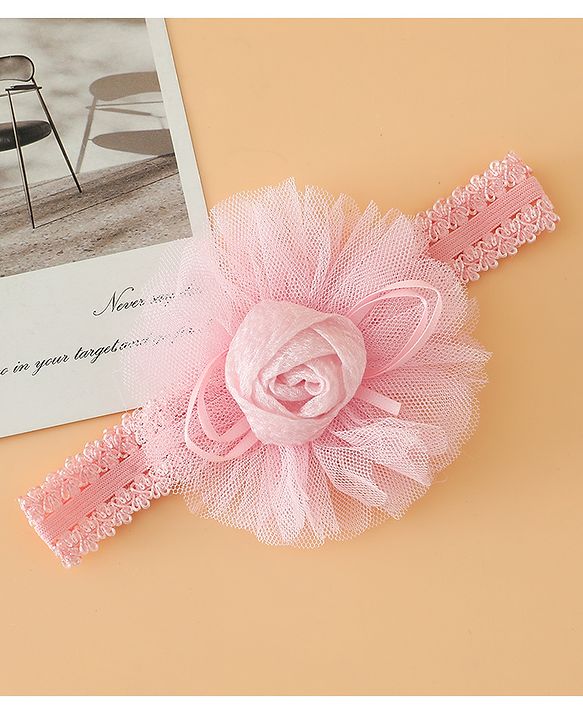 Babyhug Free Size Cute & Stylish Headbands with Lace Flower Applique - Beige