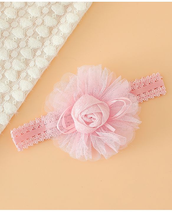 Babyhug Free Size Cute & Stylish Headbands with Lace Flower Applique - Beige