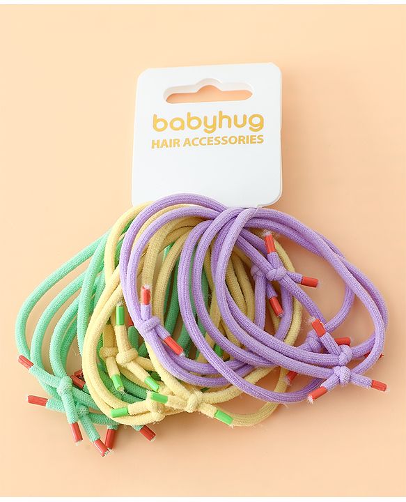 Babyhug Hair Rubber Bands Green/Light Yellow/Purple Free Size Girl