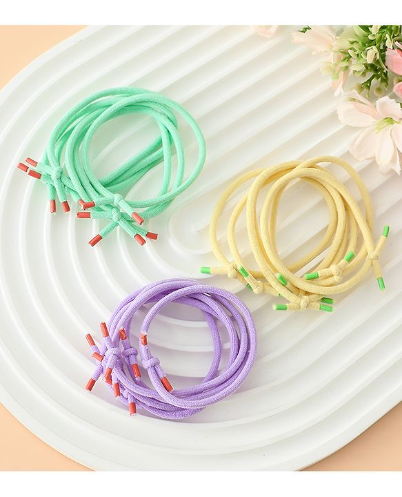 Babyhug Hair Rubber Bands Green/Light Yellow/Purple Free Size Girl