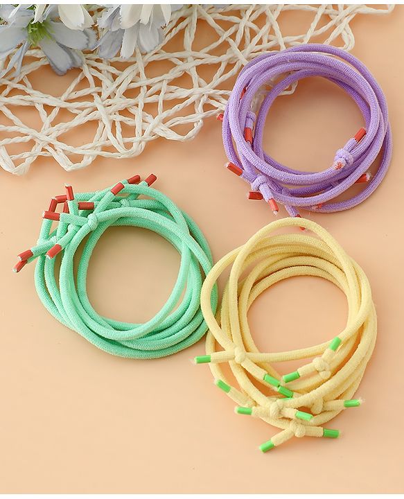 Babyhug Hair Rubber Bands Green/Light Yellow/Purple Free Size Girl