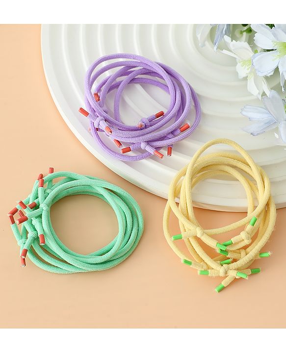 Babyhug Hair Rubber Bands Green/Light Yellow/Purple Free Size Girl